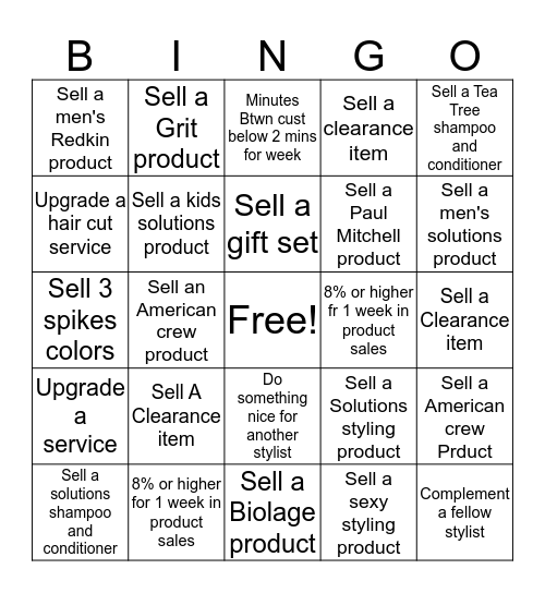 Stylist Bingo Game  Bingo Card