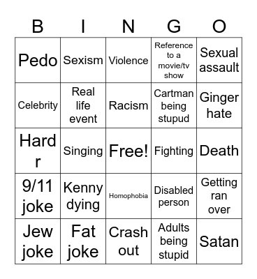South Park bingo Card