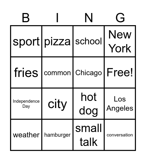 Welcome to America! Bingo Card