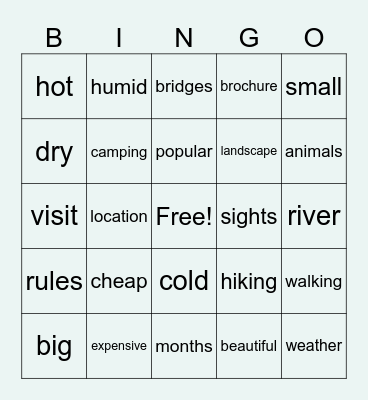 Brochure vocabulary Bingo Card
