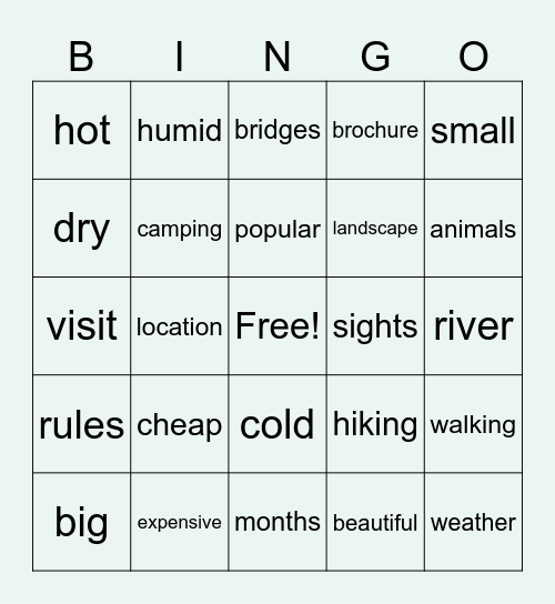 Brochure vocabulary Bingo Card