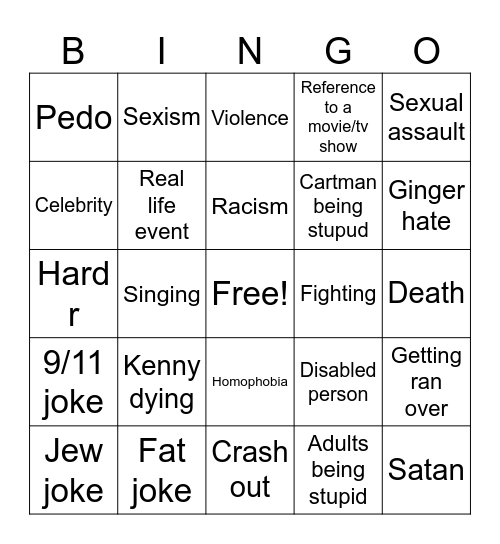 South Park bingo Card