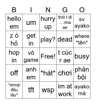 Chicken Bingo Card