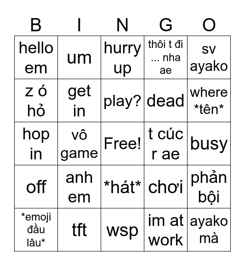 Chicken Bingo Card