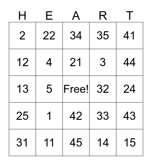 Heart Bingo Card