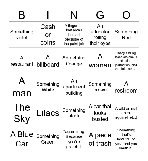 Photo Bingo Card