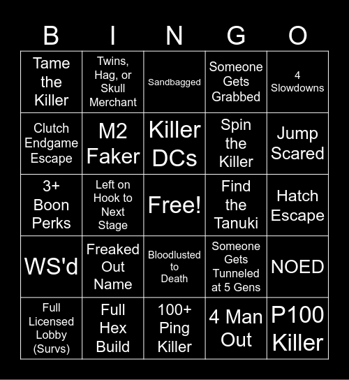 DBD Bingo Card