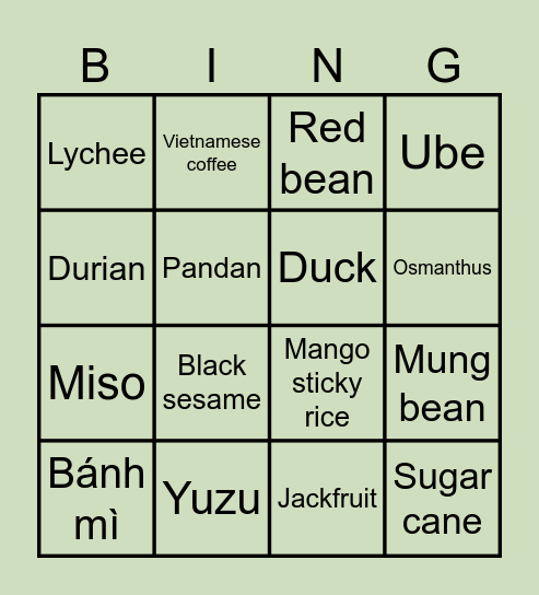 Asian foods that might become trends Bingo Card