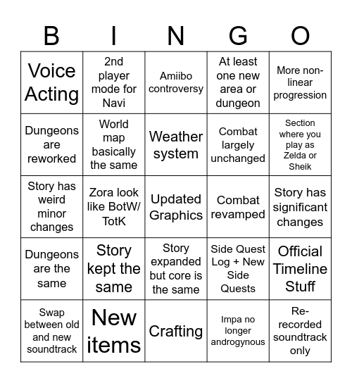 Ocaremake Bingo Card