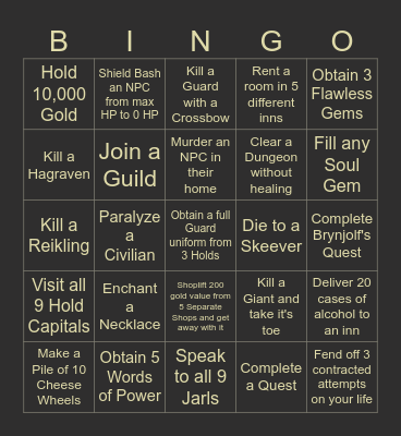 Skyrim Randomizer Bingo (Non-Content Minor Edit) Bingo Card