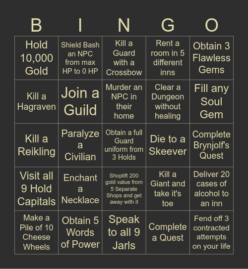 Skyrim Randomizer Bingo (Non-Content Minor Edit) Bingo Card