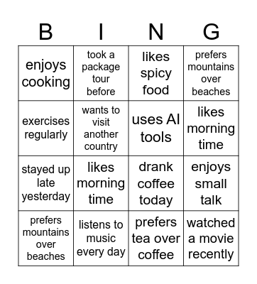 Small Talk Bingo Card