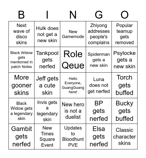 MR Season 8.0 Prediction Bingo Card