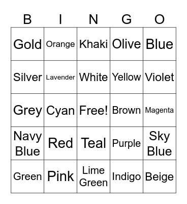 Colors Bingo Card