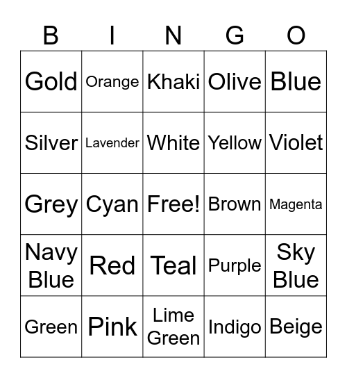 Colors Bingo Card