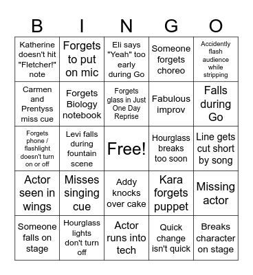 Actor Bingo Card