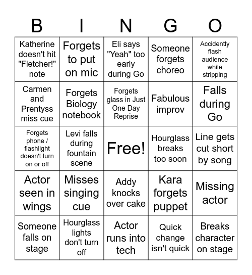 Actor Bingo Card