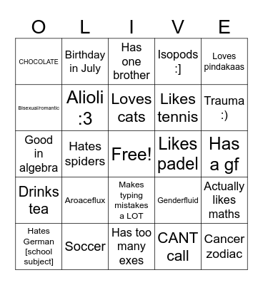 OLIVE BINGO Card
