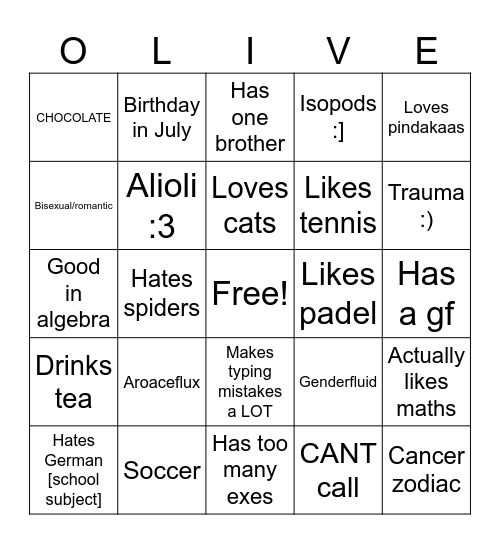 OLIVE BINGO Card