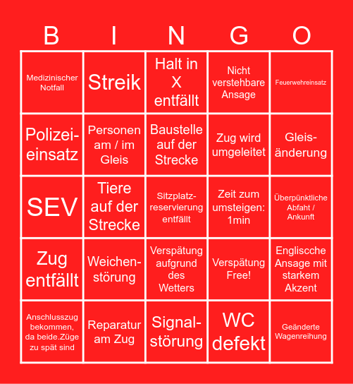 Deutsche Bahn Bingo Card