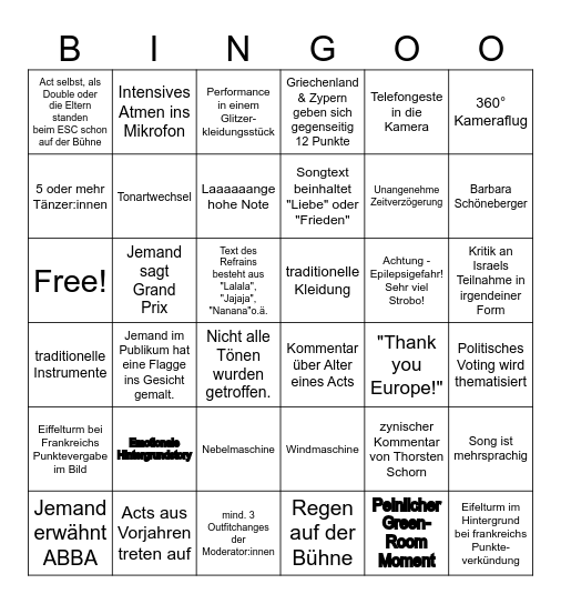 ESC 2026 Bingo Card