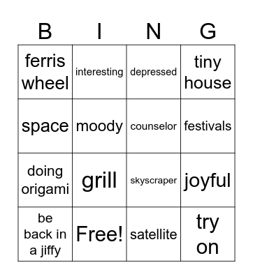 Nature Bingo Card
