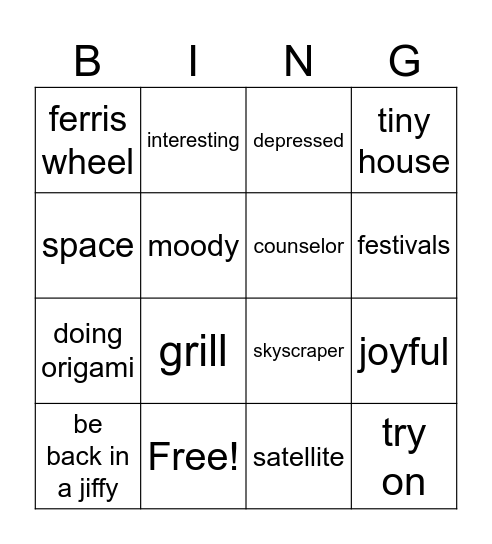 Nature Bingo Card