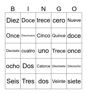 Bingo números 1-20 Bingo Card