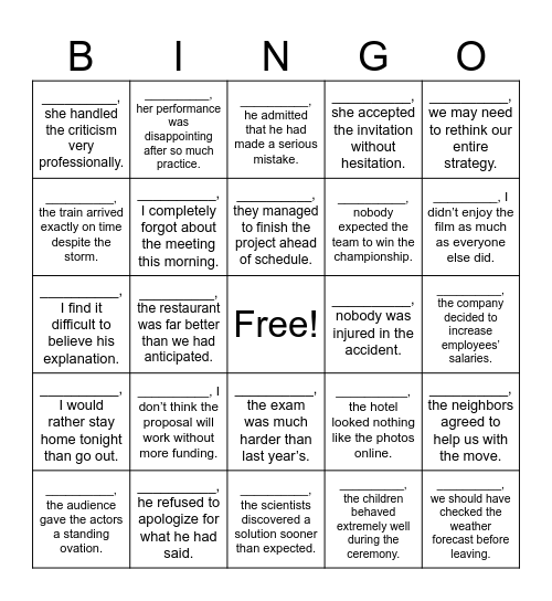 Attitude of Adverbs Bingo Card