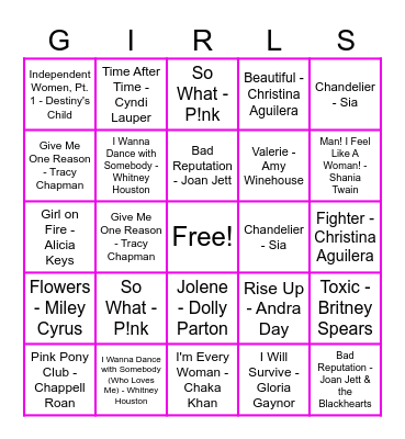💖 Girls Just Wanna Win 🎶 Bingo Card