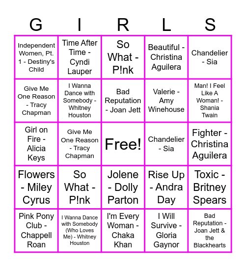 💖 Girls Just Wanna Win 🎶 Bingo Card