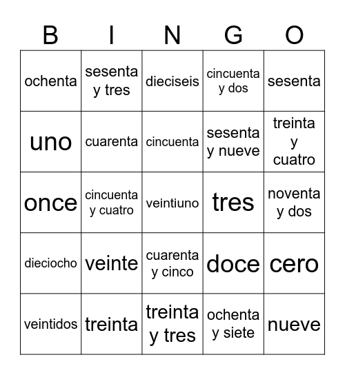Bingo Números 1-100 Bingo Card
