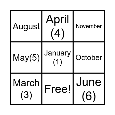 MONTHS Bingo Card