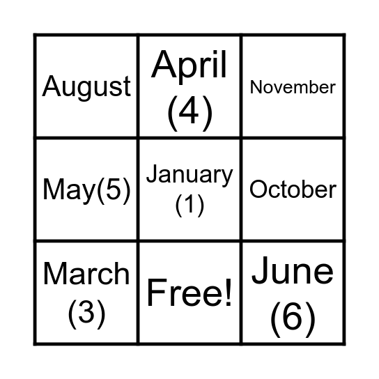 MONTHS Bingo Card