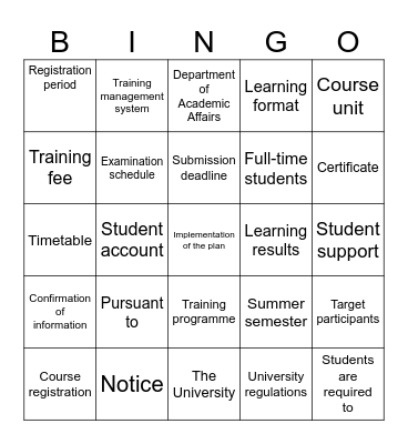 Building administrative vocab Bingo Card