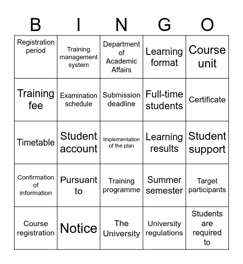 Building administrative vocab Bingo Card