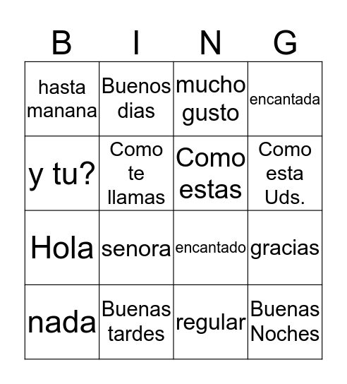 Greetings and Dialogues  Bingo Card