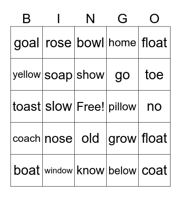 Long O Bingo Card