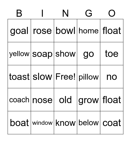 Long O Bingo Card