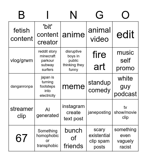 INSTAGRAM REELS Bingo Card