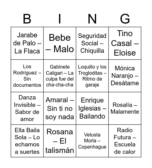 Bingo musical Bingo Card