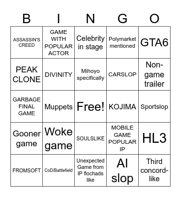 SGF BINGO Card
