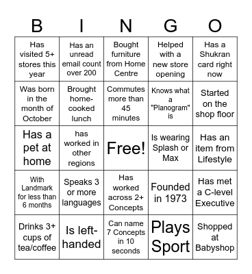 Landmark Team Bingo Card