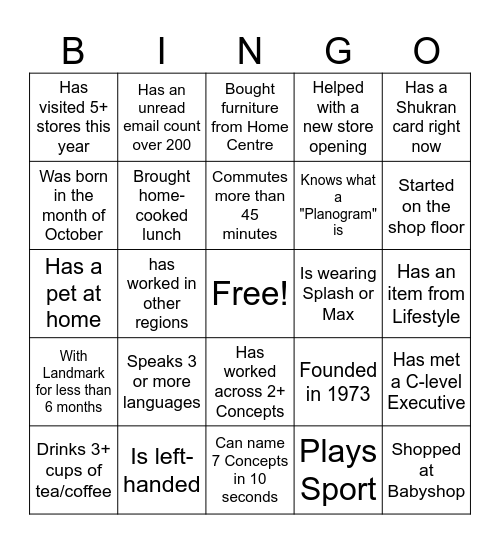 Landmark Team Bingo Card