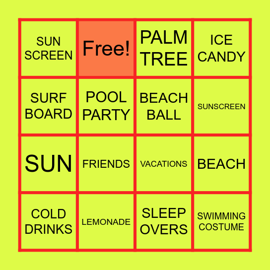 KRISHA-KAASHVI'S SUMMER BINGO Card
