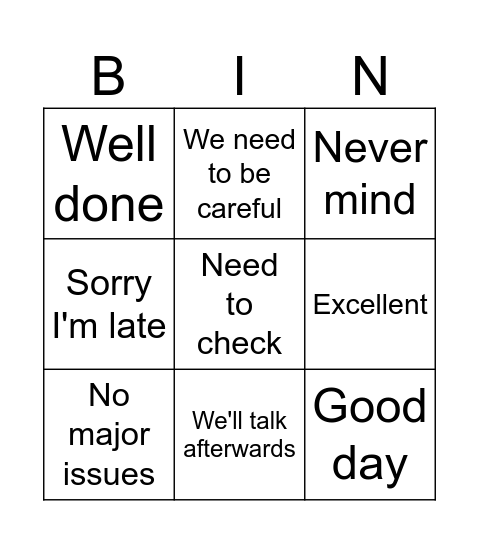 N 5 Bingo Card