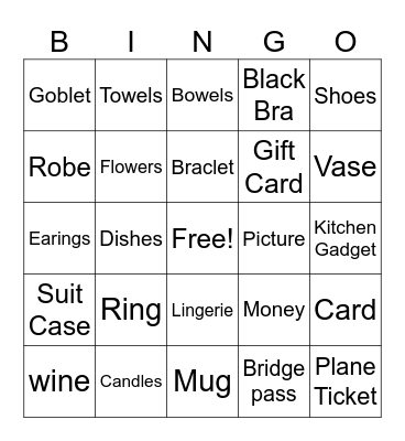 Nicole's Bridal Shower Bingo Card
