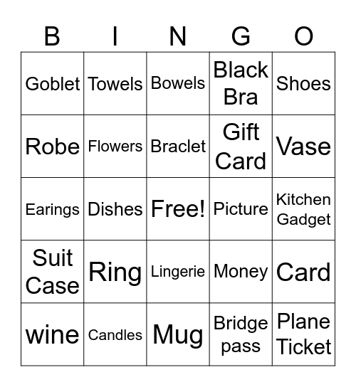 Nicole's Bridal Shower Bingo Card