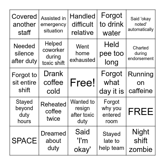 BURNOUT BINGO Card