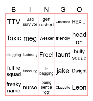 dbd Bingo Card